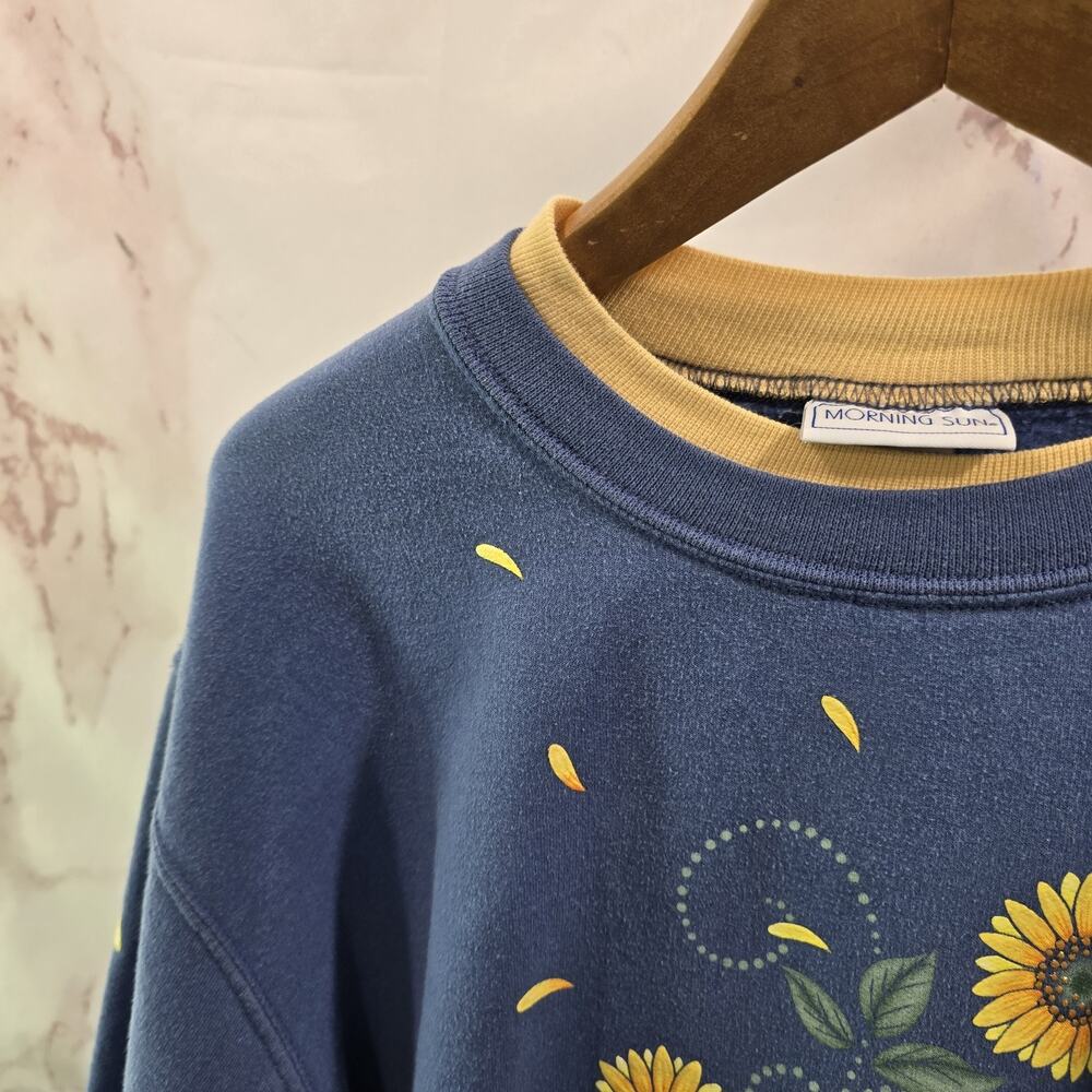 Vintage Sweatshirt Womens XL Blue Sunflower Granny 90s Pullover Crewneck Flower - Picture 2 of 12